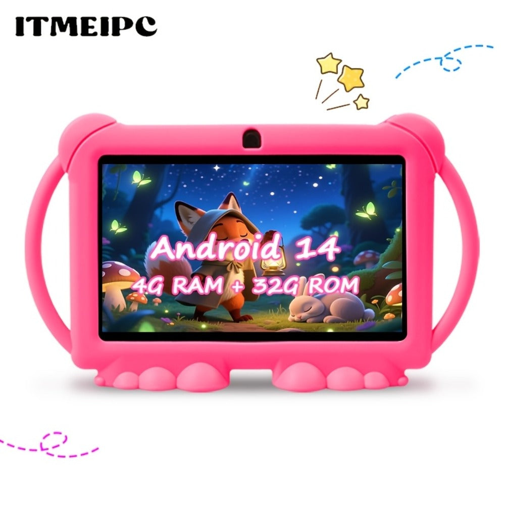 Kids Tablet 7 Inch with Android 14, 4GB RAM, 32GB Storage, WiFi 6, Dual Cameras and Protective Case