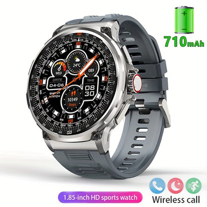 Smart Watch 1.85-Inch Round Display with 710mAh Battery, Wireless Calling and Silver or Black Band