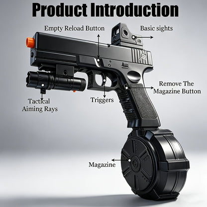 Black Electric Gel Blaster Set with Three Magazine Styles, Sight, Flashlight, Goggles and Charging Cable