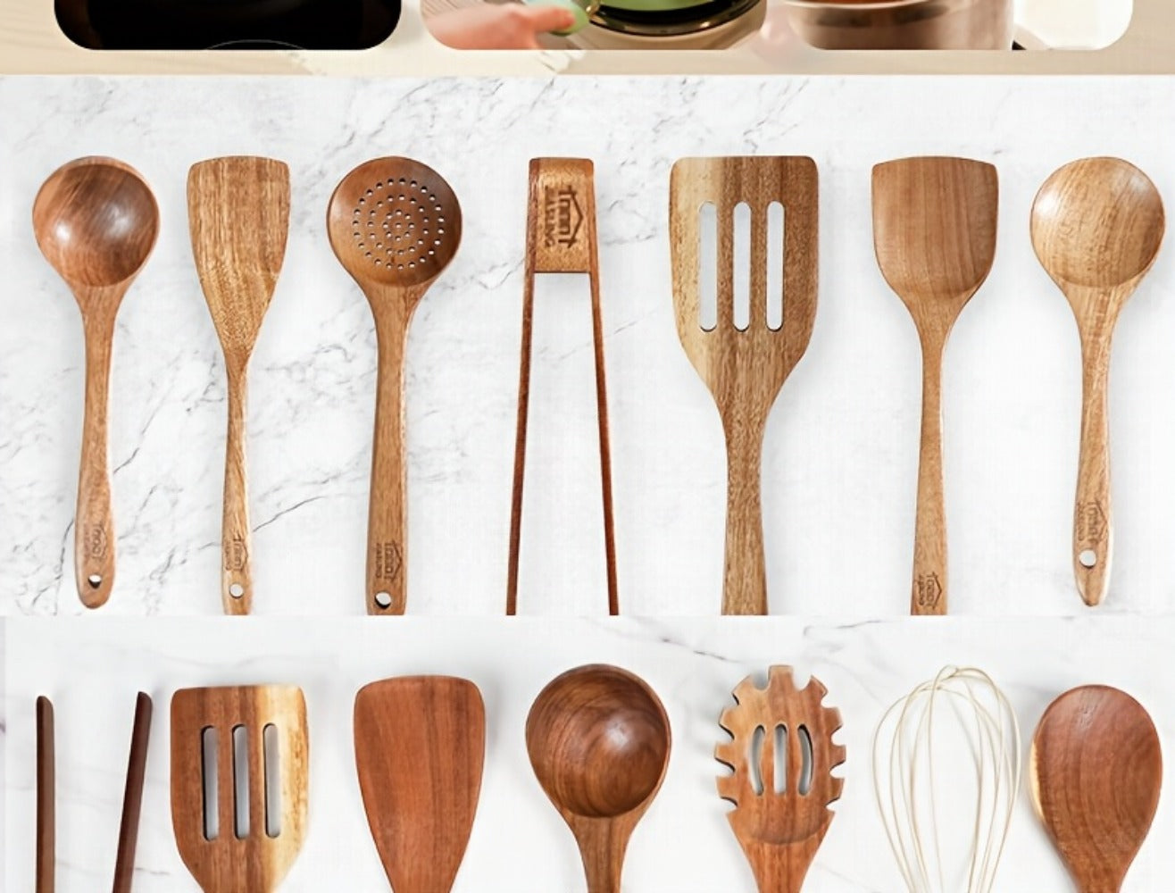 Wooden Kitchen Utensils Set 3/5/7Pcs – Natural Wood Spoons, Spurtle, Ladle & Wok Spatulas for Non-Stick Pans | Heat Resistant, Ergonomic Handle, Easy to Clean