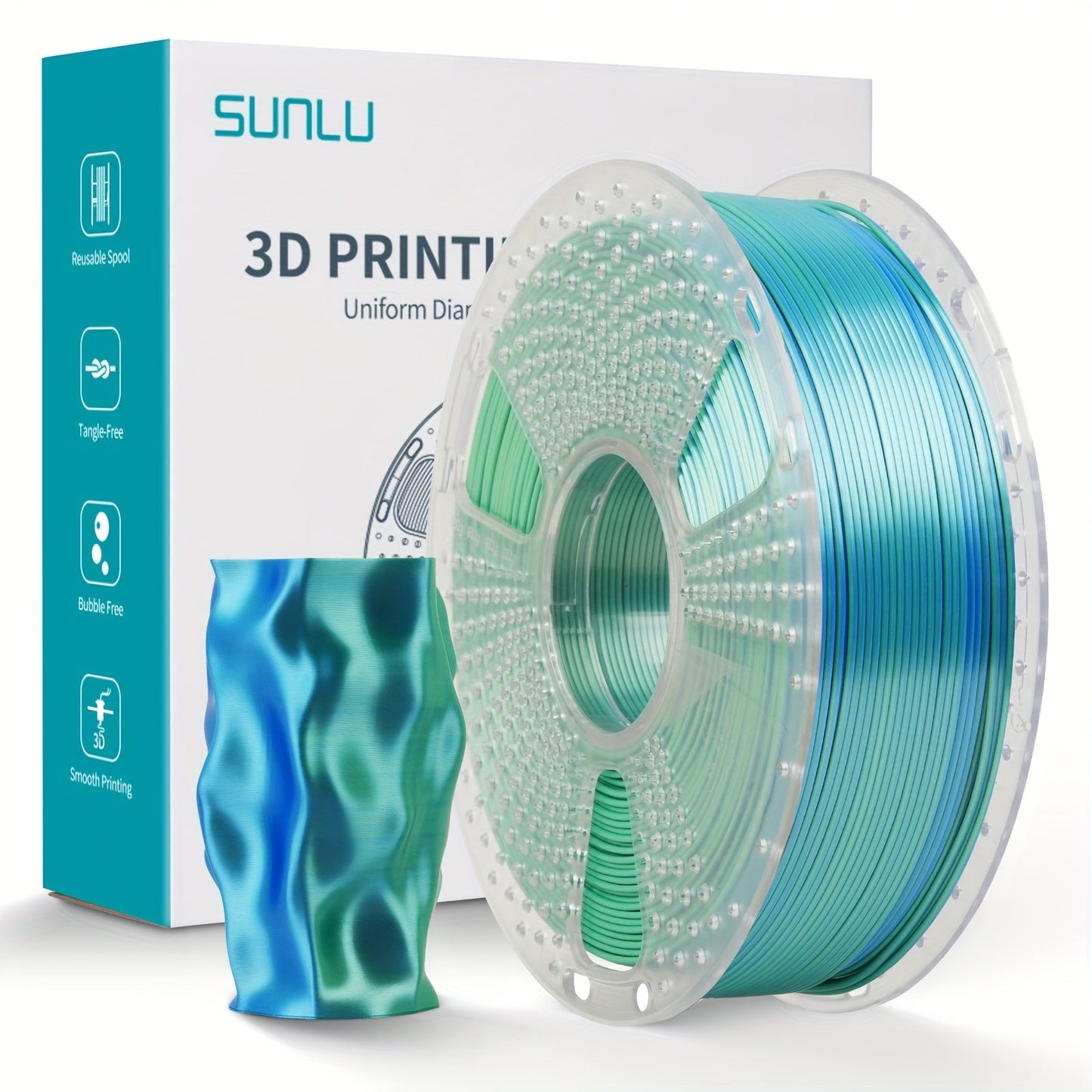 Dual Color Silk PLA Plus Filament 1.75mm 1kg – Shiny Gradient Texture High Toughness Low Shrinkage ±0.02mm 3D Printing Filament 2.2lb | Smooth Surface PLA+ for FDM 3D Printers Decorative Prints Gifts