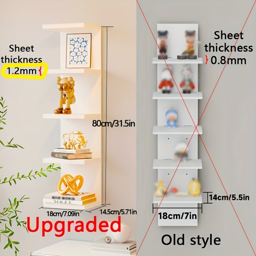 5-Tier Floating Wall Shelf Wall-Mounted Storage Rack 31.5" - Space Saving Display Shelves for Bedroom Living Room Oak Finish Easy Install Thickened Suspended Wall Organizer