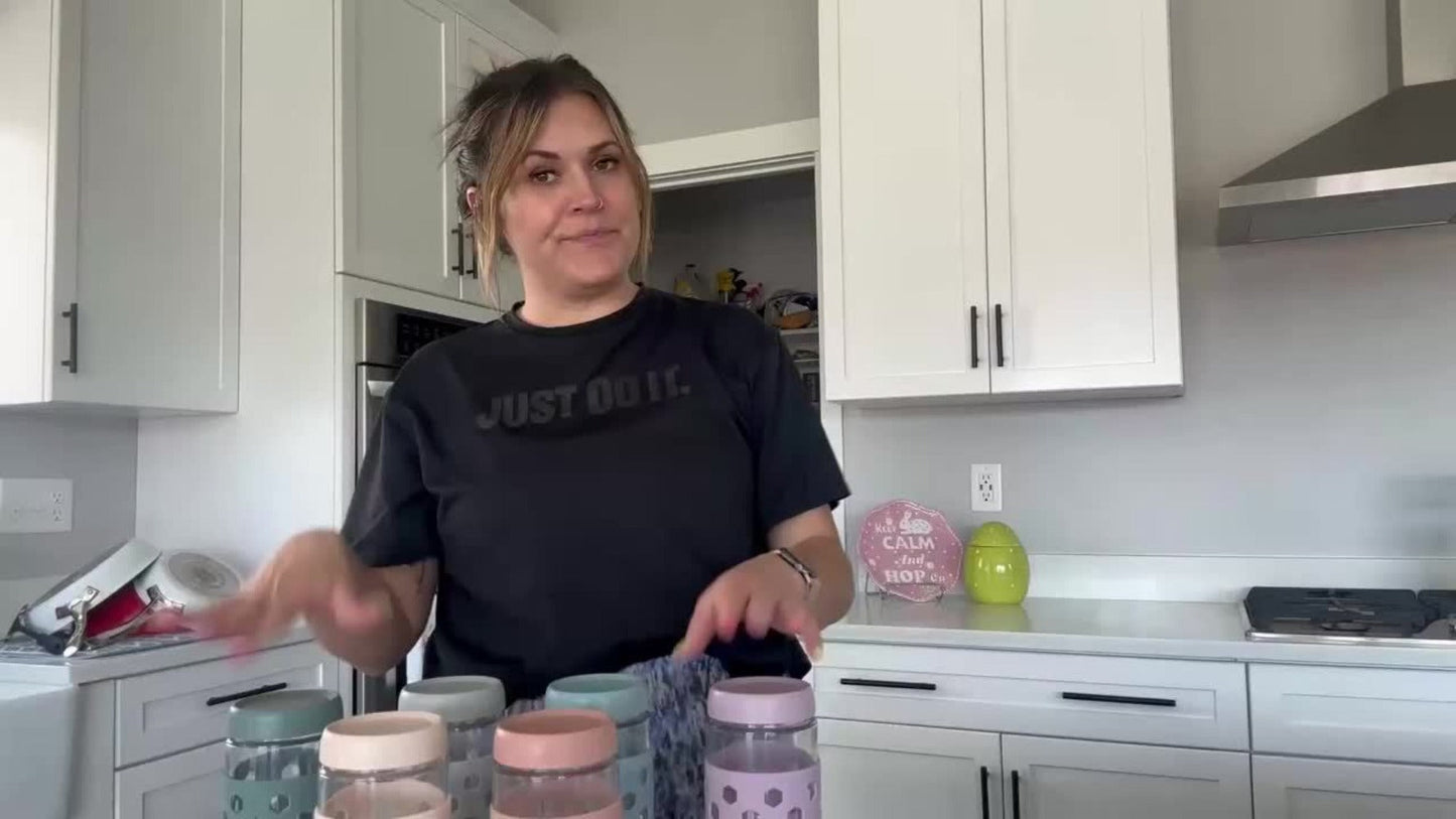 Glass Jar Food Storage Organizer Six-Pack with 16oz Screw-Top Jars and Optional Silicone Sleeves