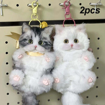 Fluffy Pipe Cleaner Cat Keychain DIY Kit 2pcs Handmade Kawaii Cat Charm Craft Set – Orange Cat & Gray Cat Material Kit Gift for Girls Girlfriend Cat Lovers Beginners