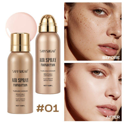 Air-Spray Liquid Foundation in Gold-Tone Bottle with Four Numbered Shade Options from 01 to 04