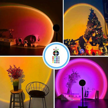 RGB Sunset Lamp Projection with Stand & Remote Control – USB Color Changing Sunset Light for Bedroom, Photography, TikTok, Aesthetic Room Decor & Laptop Compatible