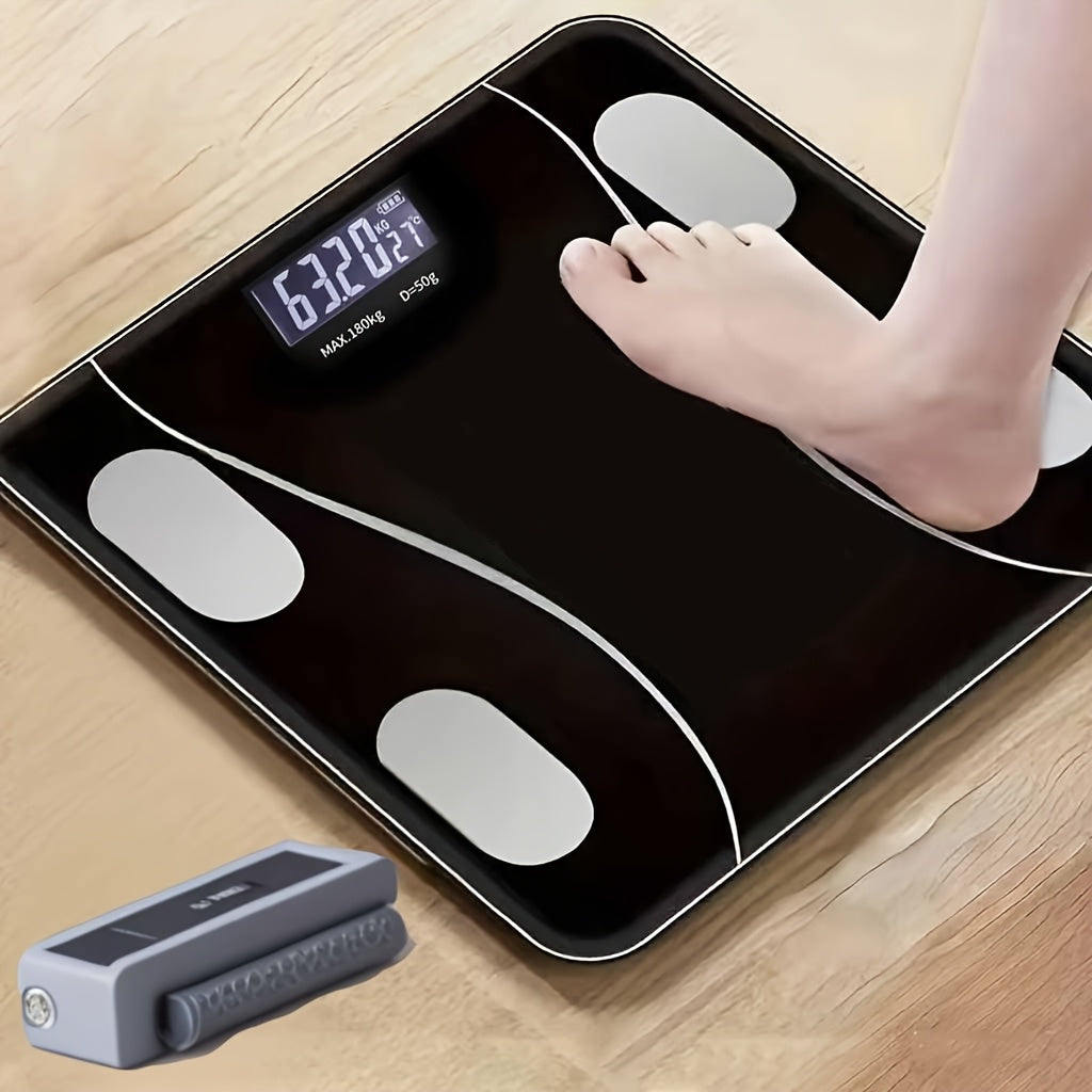 Black Glass Digital Bathroom Scale with Four Electrode Pads, Blue Display and Four Style Options
