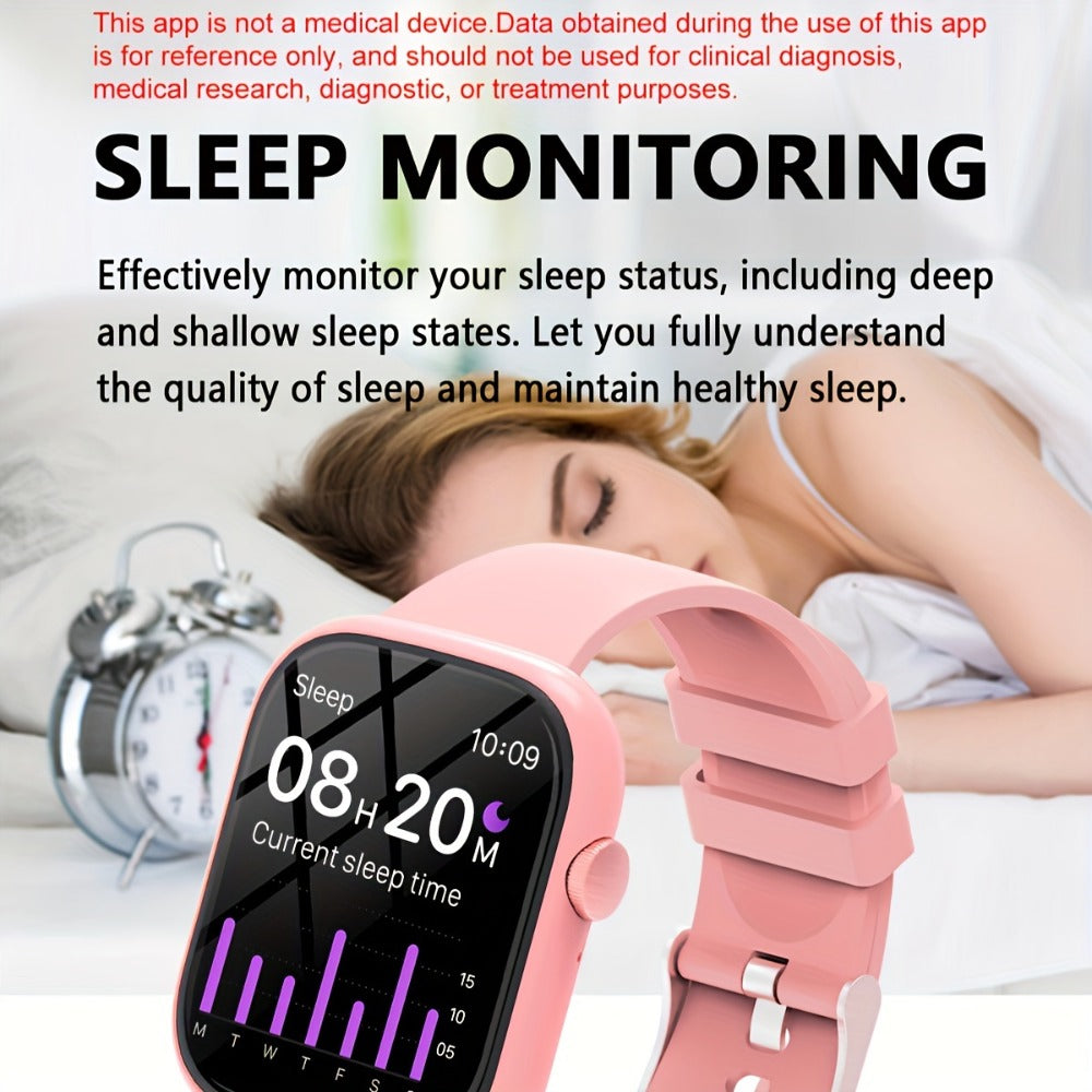 Pink Smartwatch for Women & Men – 2.01" Screen Bluetooth 5.3 Multiple Sports Modes Pedometer Fitness Tracker Lightweight Silicone Strap Everyday Activity Watch Affordable Gift for Her Him