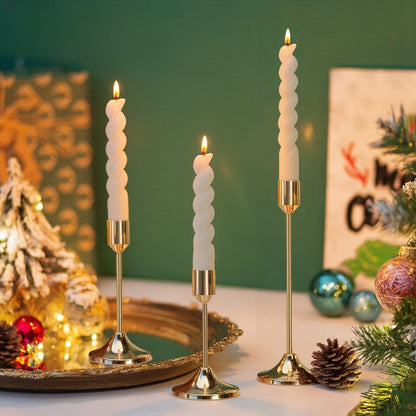 Candle Holder Set 12-Piece Metal Taper Stands in Three Heights with Gold, Silver or Black Finish Options