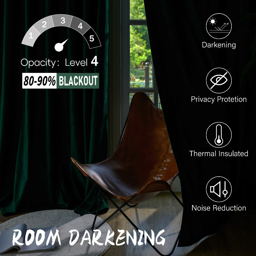 Four-Panel Velvet Blackout Curtain Set with 12 Colors, 10 Sizes and 1.6-Inch Grommet Openings