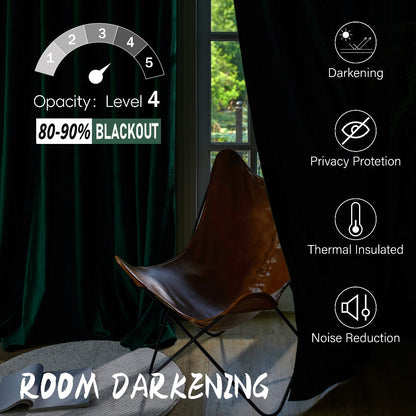 Four-Panel Velvet Blackout Curtain Set with 12 Colors, 10 Sizes and 1.6-Inch Grommet Openings