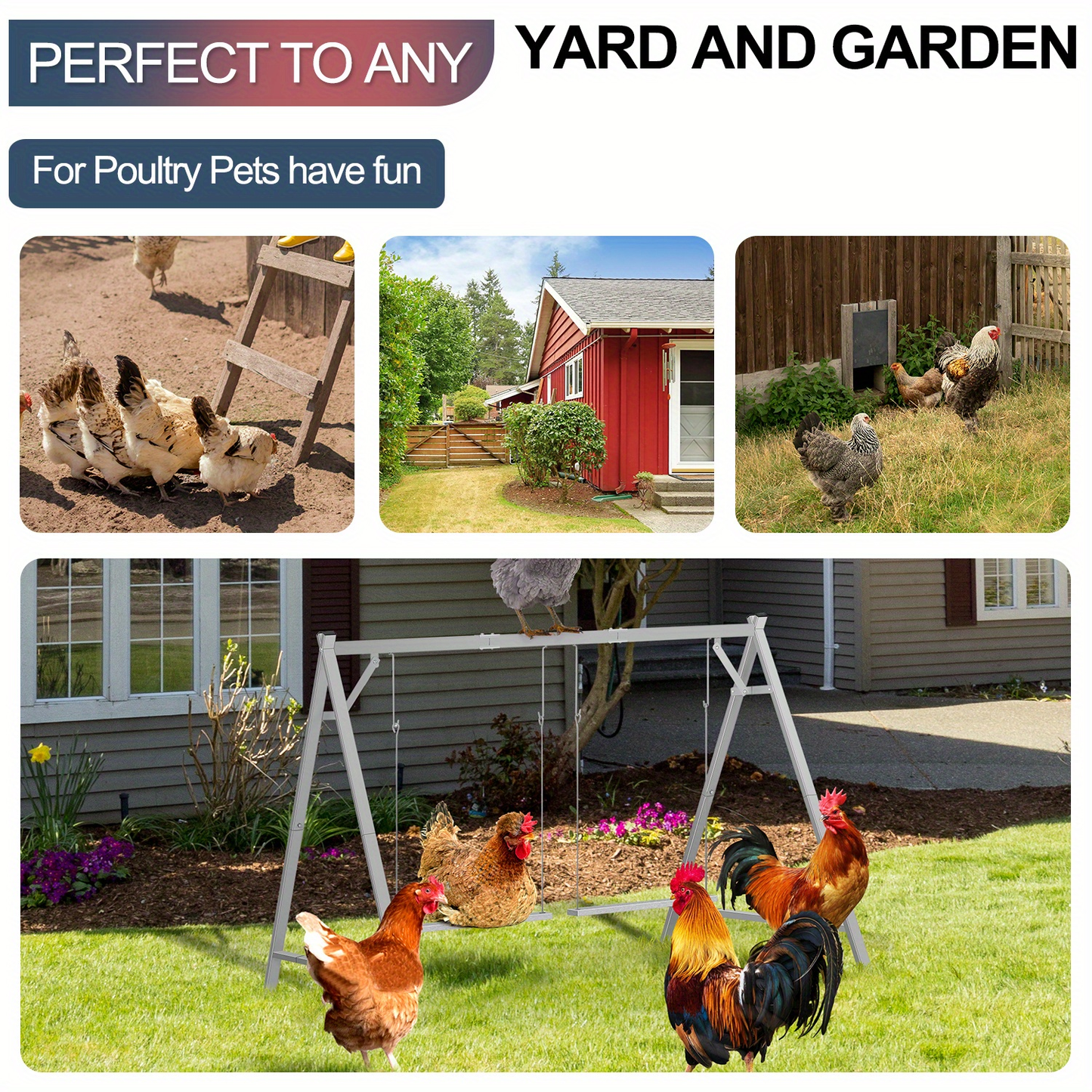 Chicken Swing Coop Toy Metal Perch for Backyard Hens Roosters Parrots Rabbits Promotes Exercise Balance Coordination Weather-Resistant Easy to Install Coop Accessory