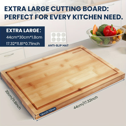 Bamboo Cutting Board Set with Storage Rack & Juice Groove | 4-Piece Kitchen Chopping Board for Vegetables Meat Fruits Bread Cheese | Eco-Friendly Wood Cutting Boards | Perfect Kitchen Gift Set