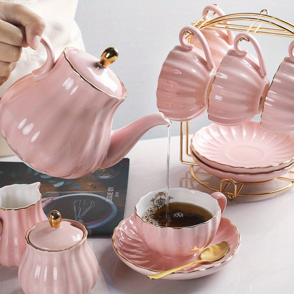 Floral Porcelain-Style Tea Service Set for Six in Five Coral, Peach, Rose, Peony or Spring Designs