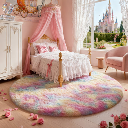 Round Shaggy Area Rug in Seven Solid or Tie-Dye Colors with 4 x 4-Foot to 8 x 8-Foot Sizes