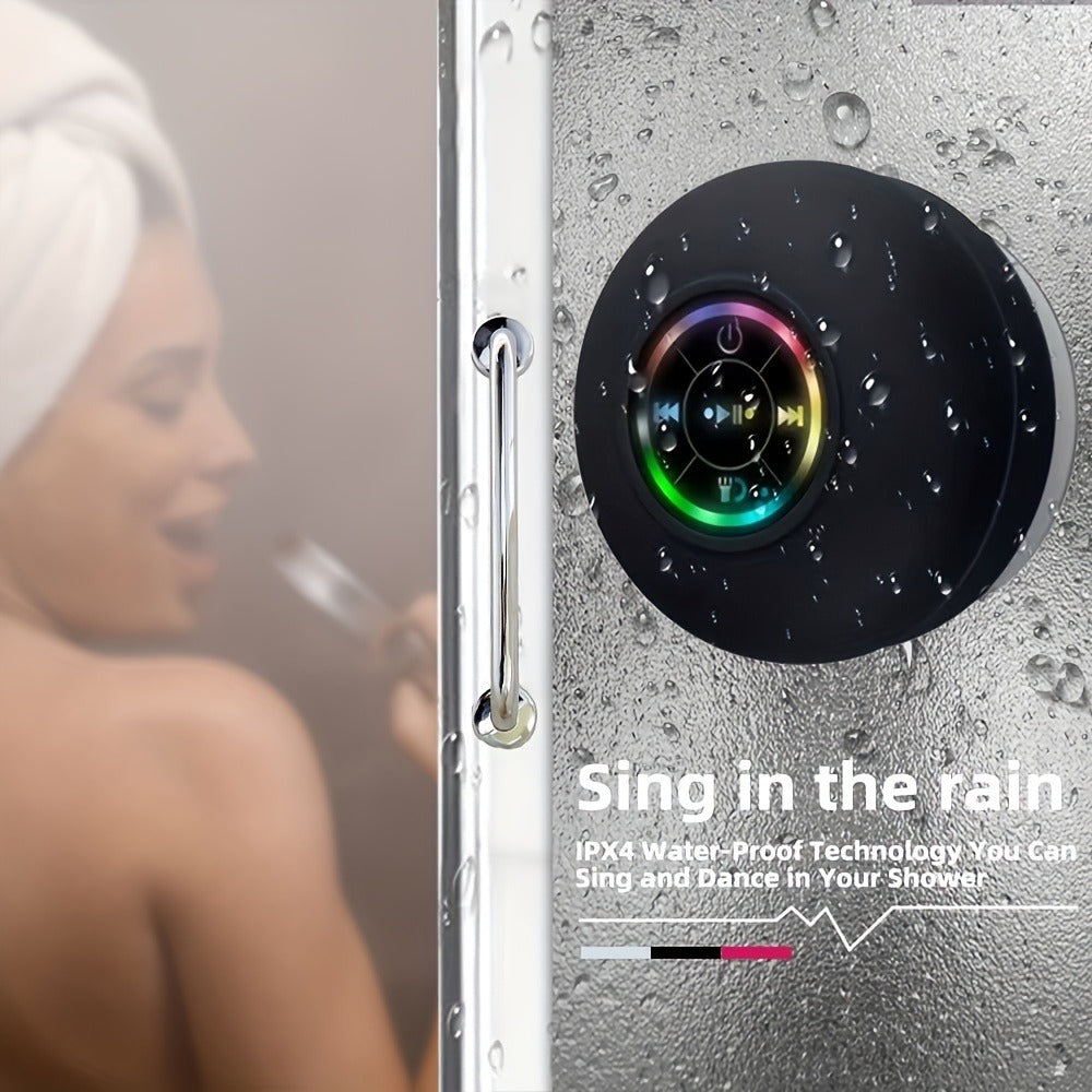 Bathroom Shower Speaker with LED Light, Wireless Bluetooth Speaker, USB Rechargeable 400mAh Battery