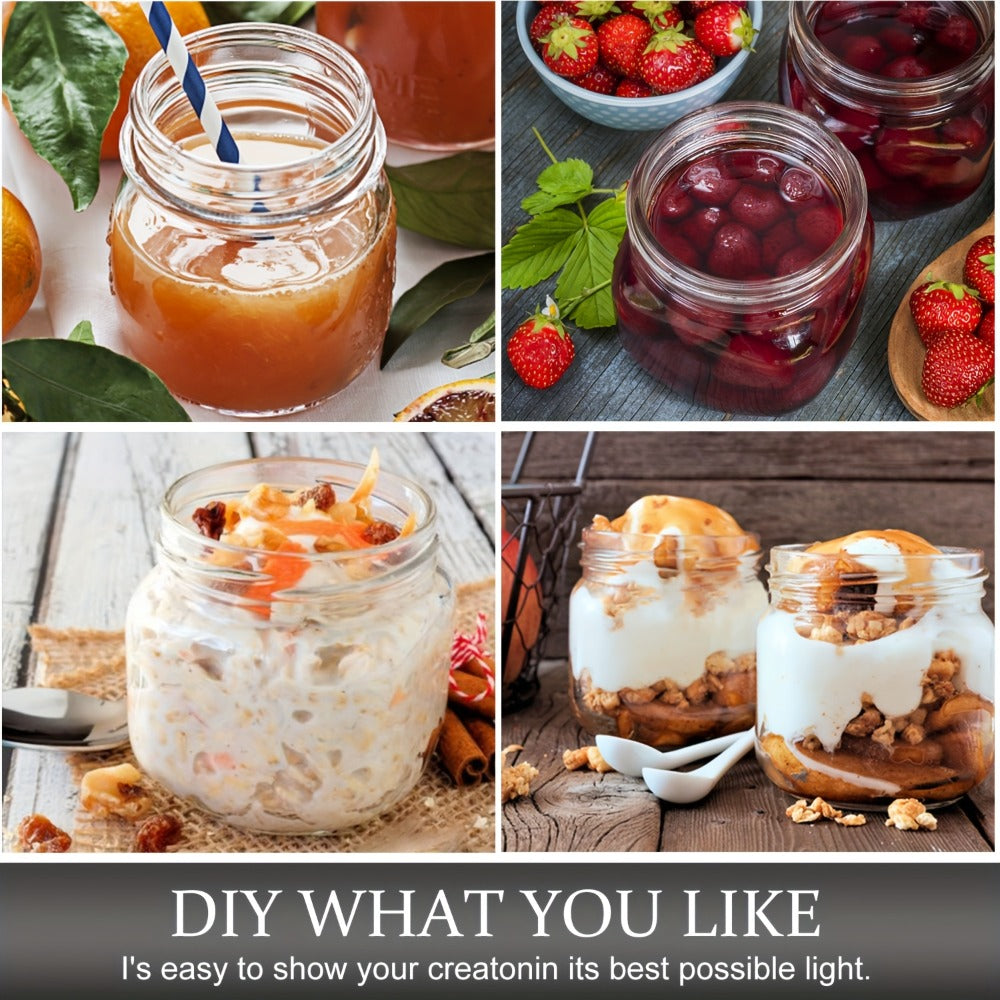 8 oz Glass Mason-Style Storage Jar Multipacks with 9, 18, 27 or 36 Jars and Four Lid Configurations