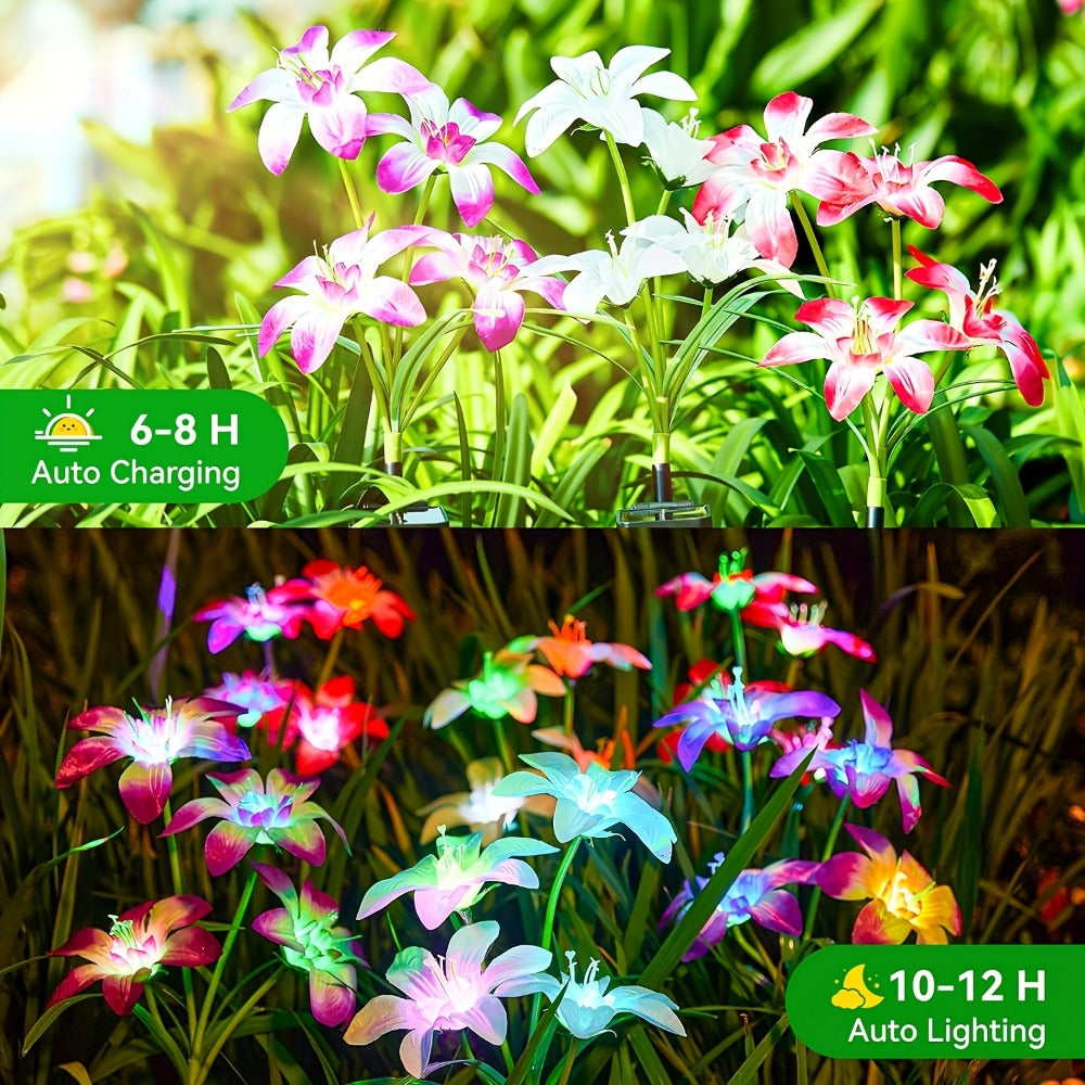 Solar Garden Light Blooming Lily Stakes with 7-Color LEDs and 2, 4 or 12-Pack Options for Outdoor Garden Decor