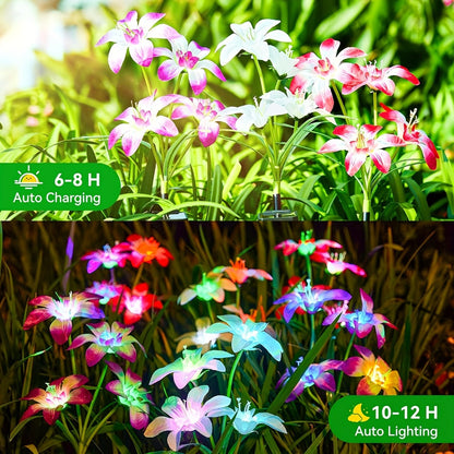 Solar Garden Light Blooming Lily Stakes with 7-Color LEDs and 2, 4 or 12-Pack Options for Outdoor Garden Decor