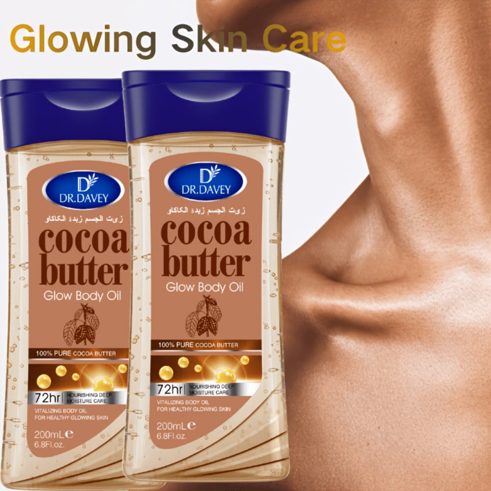 Cocoa Butter Body Oil, Two-Piece Set of 200ml Flip-Top Bottles with Coordinated Brown Labels