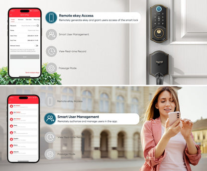 Smart Door Lock SMONET Fingerprint Keypad Bluetooth Deadbolt Handle Set in Bronze Black or Silver