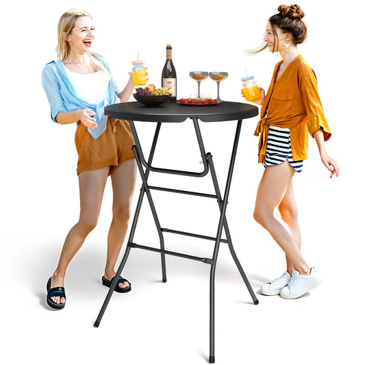 Round Folding Table 32" Bar Height Portable Plastic Top Metal Frame Lockable Legs for Parties, Commercial Events, Indoor & Outdoor Use