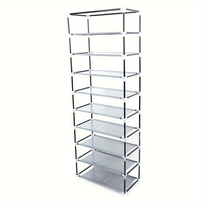 Shoe Rack with Dustproof Cover 10 Layers 9 Cubbies – Large Capacity Non-Woven Shoe Organizer for Entryway, Closet & Bedroom – Space-Saving Steel Frame Shoe Shelf, Easy Assembly