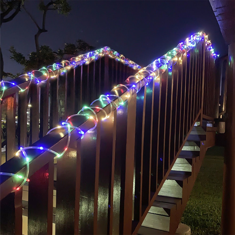 RGB Solar Rope Light with 100 LEDs, 33-Foot Clear Tube and Eight Pictured Lighting Modes for Patio Decor
