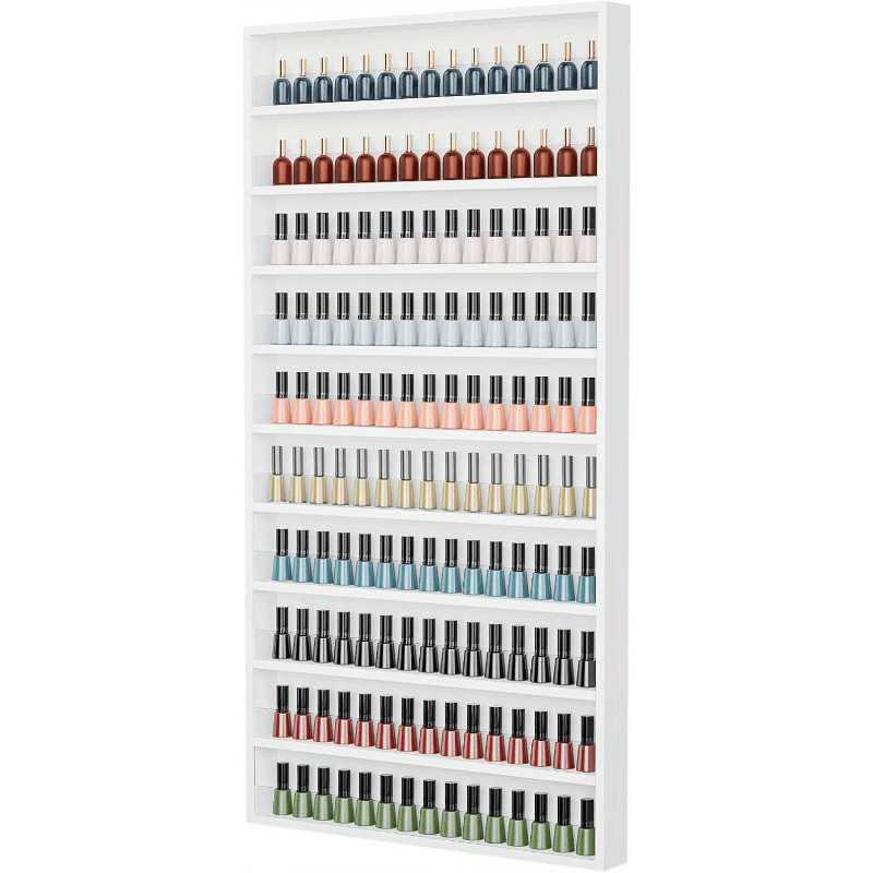 Nail Polish Rack Wall Mount Organizer 6-Tier & 10-Tier with Acrylic Baffle – Salon Display Shelf for Nail Polish Storage, Home Nail Studio & Spa, Black White Pink