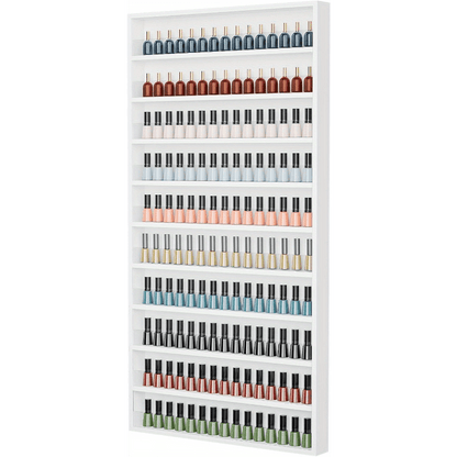 Nail Polish Rack Wall Mount Organizer 6-Tier & 10-Tier with Acrylic Baffle – Salon Display Shelf for Nail Polish Storage, Home Nail Studio & Spa, Black White Pink