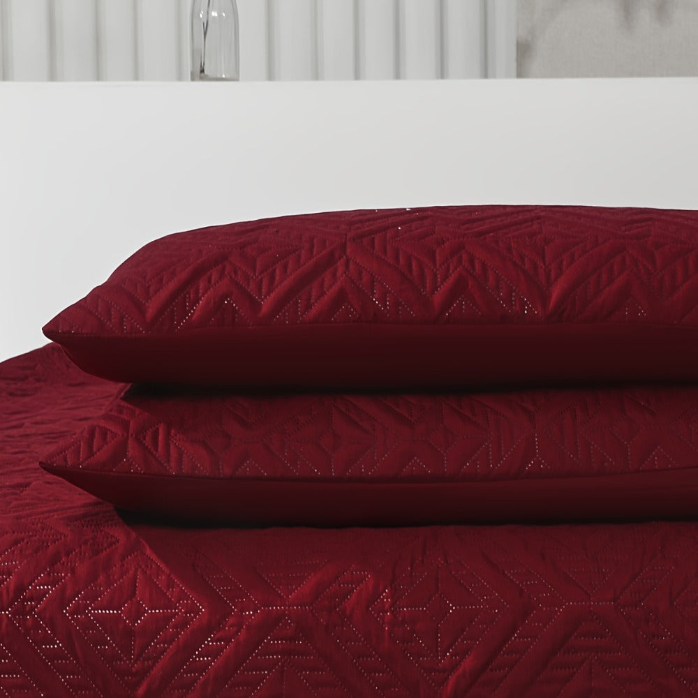 Rhombus-Pattern Three-Piece Bedspread Set in Khaki, Matcha, Blue and Grey with Twin to King Sizes
