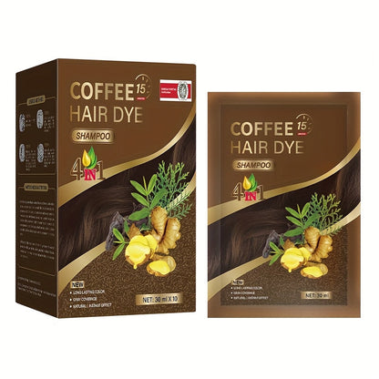 Hair Color Shampoo Sachets 10-Pack with Black, Deep Coffee, Coffee and Chestnut Brown Shade Options
