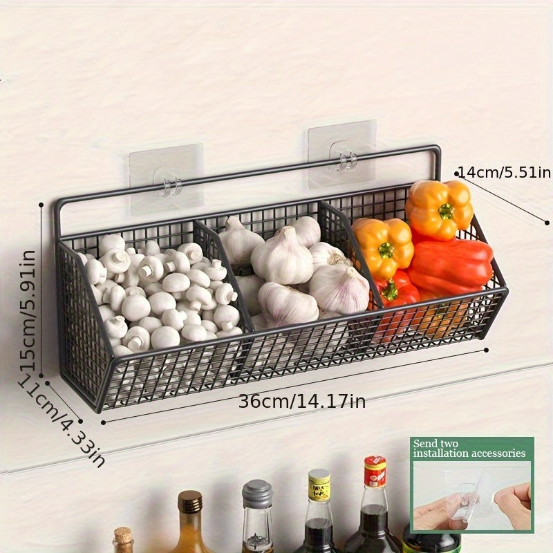 Black Wall-Mounted Wire Storage Basket with Open Front in Two- or Three-Grid Width Options
