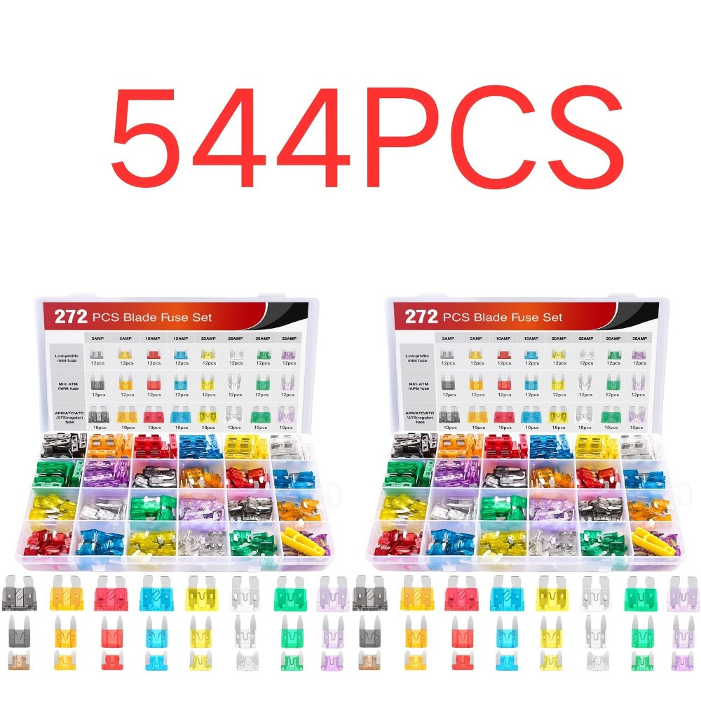 Car Fuse Assortment Kit 372/544pcs - Standard Blade, Mini, LP Mini & Micro2 Automotive Fuses with Puller, 2A-35A for Auto, RV, Truck & Boat