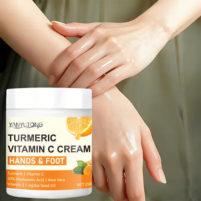 250g Turmeric and Vitamin C Hands-and-Feet Cream Jar with Hyaluronic Acid and Aloe Labeling