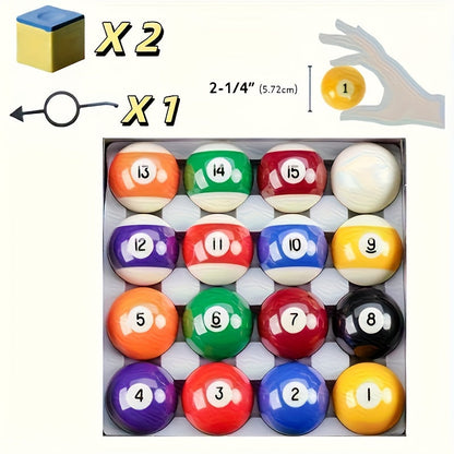 Billiard Ball Set 16-Piece 2-1/4 Inch Premium Pool Balls – Complete 8-Ball Set with Aiming Guide & 2 Chalks for Home Game Room, Bar & Tournament Play, Standard Size 57.2mm