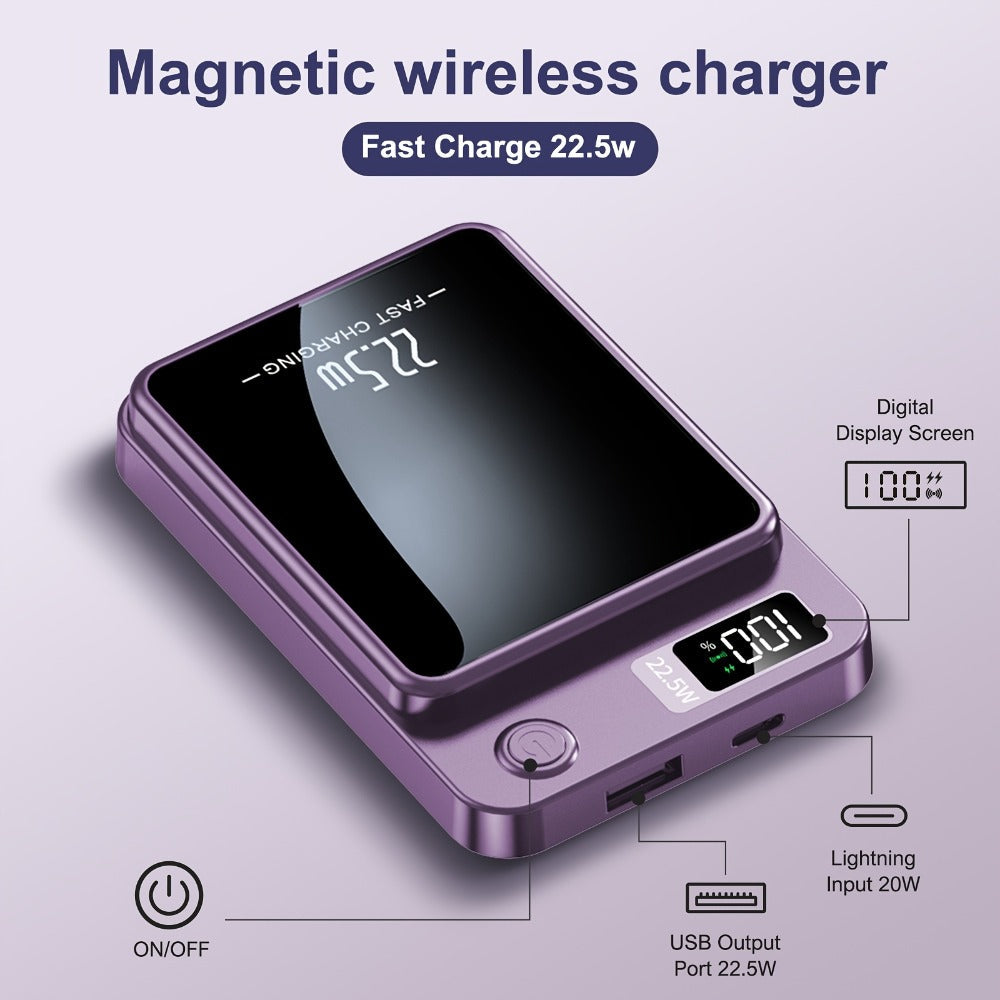 Magnetic Wireless Power Bank with 5000mAh and 10000mAh Labels, Flip Display and Four Color Options