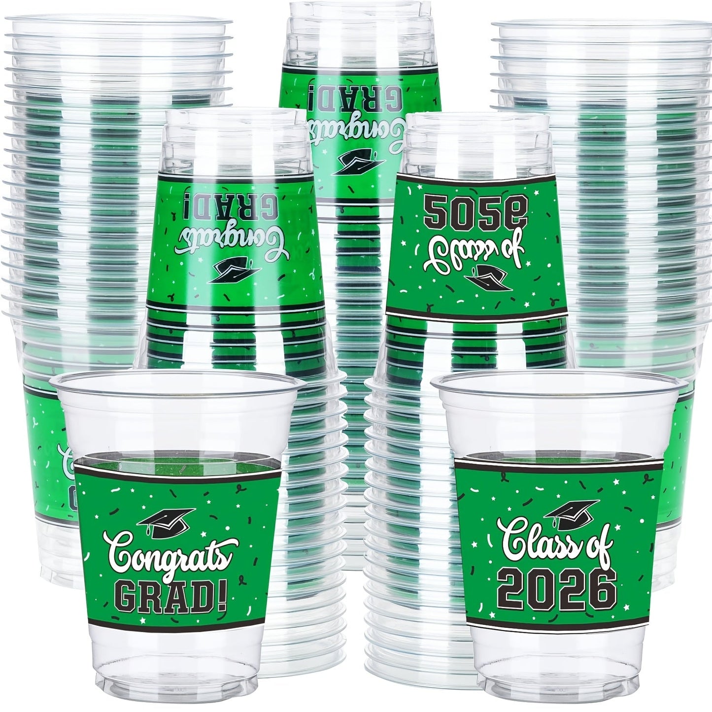Graduation Cup Party Supplies Pack with 100 14-Ounce Class of 2026 Cups in Six Color Options