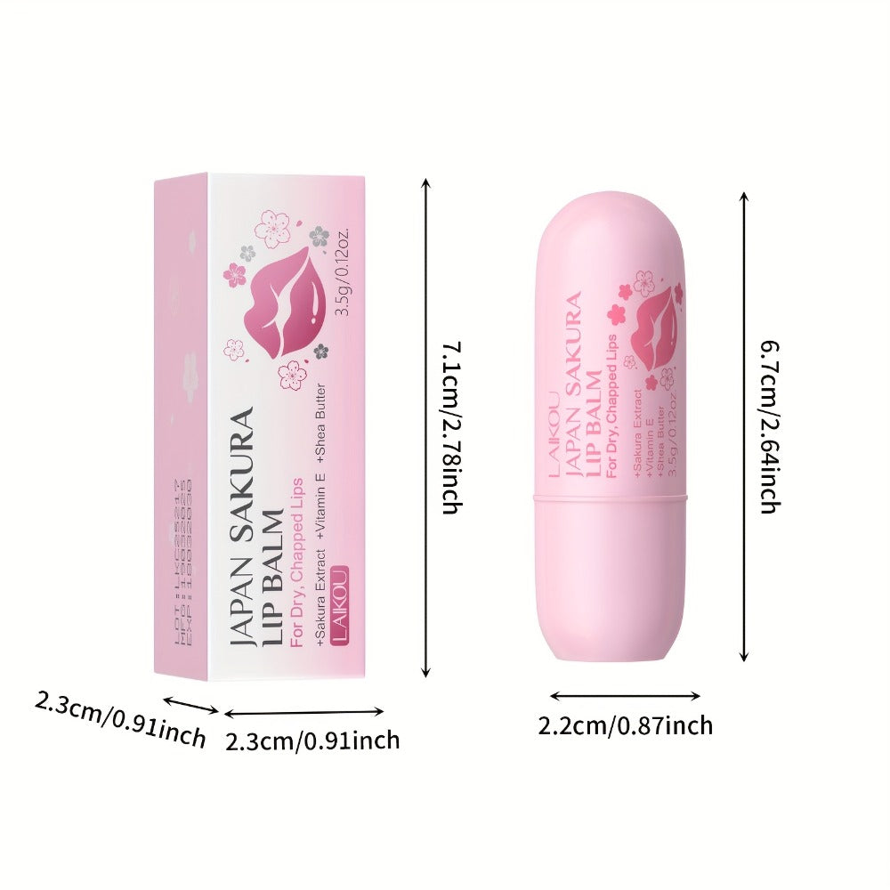 Lip Balm LAIKOU Sakura 5-Pack with 3.5g Twist-Up Tubes, Pink Packaging and Day-or-Night Application