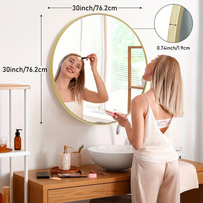 Round Wall Mirror Aluminum Alloy Frame – Modern Circle Mirror for Bedroom, Bathroom & Living Room, Tempered Glass, Black & Gold, 20in 28in 30in 36in
