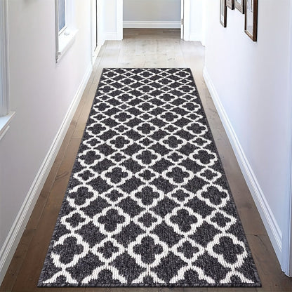 Moroccan Trellis Hallway Runner in Black or Gray with 2 × 6, 2 × 8 and 2 × 10 ft Size Options