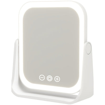 Makeup Mirror Foldable LED Travel Stand with Three Light Colors, Touch Dimming, USB Charging and Pink or White Options