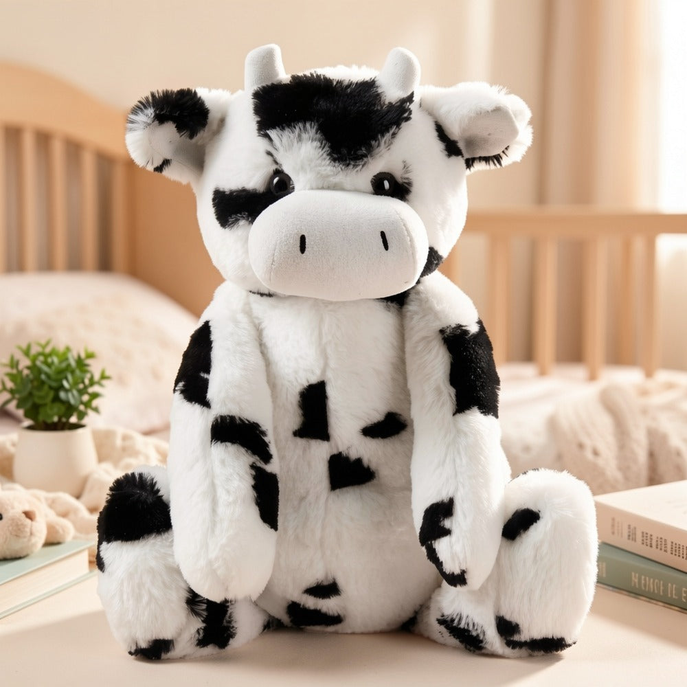 Stuffed Animal Black-and-White Cow in 16-Inch Size with Plush Fur and Machine-Washable Care