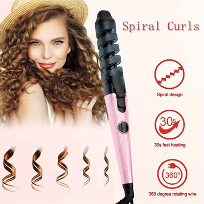 Spiral-Guide Corded Curling Wand with Swivel Power Cable, Two Hair Clips and Comb in Three Colors