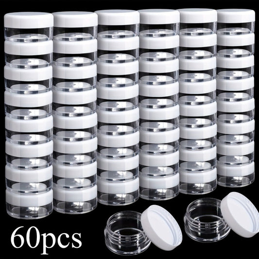 Mini Cosmetic Containers with Lids 60 Pack – 5g Small Round Plastic Sample Jars for Travel, Lip Balm, Lotion, Cream & DIY Beauty – Bulk Refillable Empty Pots for Skincare Packaging & Gifting
