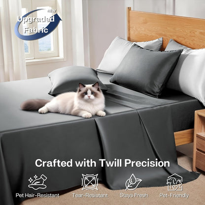Bed Sheet Set 6-Piece with 17-Inch Pocket, Double-Stitched Edges, Four Bed Sizes and Thirteen Colors