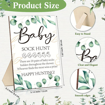 Baby Shower Sock Hunt Party Supplies Game with 20 Pairs of Socks, Wooden Sign and Five Themes