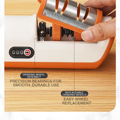 Two-Stage Electric Knife Sharpener in White or Pink with Two Extra Sanding Wheels Included