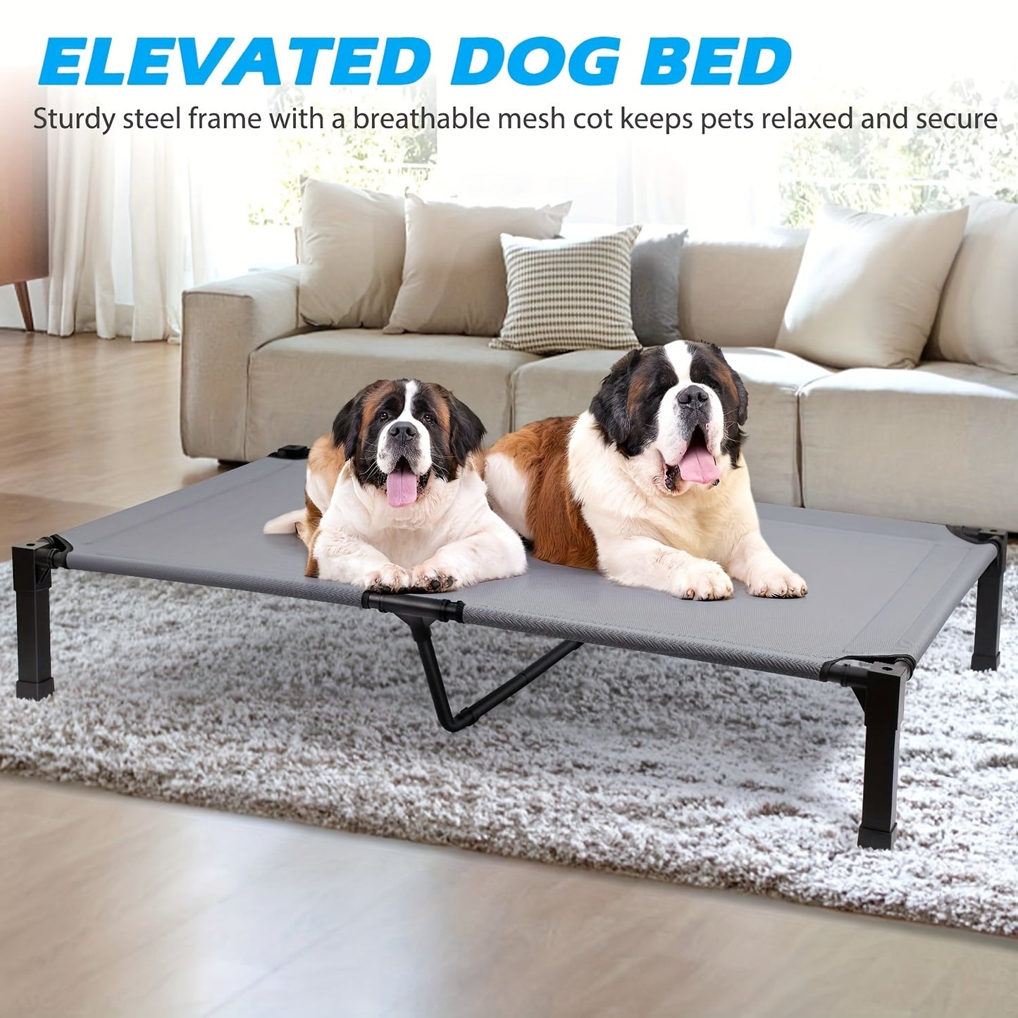 Elevated Dog Bed with Cooling Mesh & Metal Frame - Raised Dog Cot Bed with Washable Breathable Mesh, No-Slip Feet, Portable Dog Bed for Outdoor & Indoor Use, Available in 4 Sizes & 7 Colors