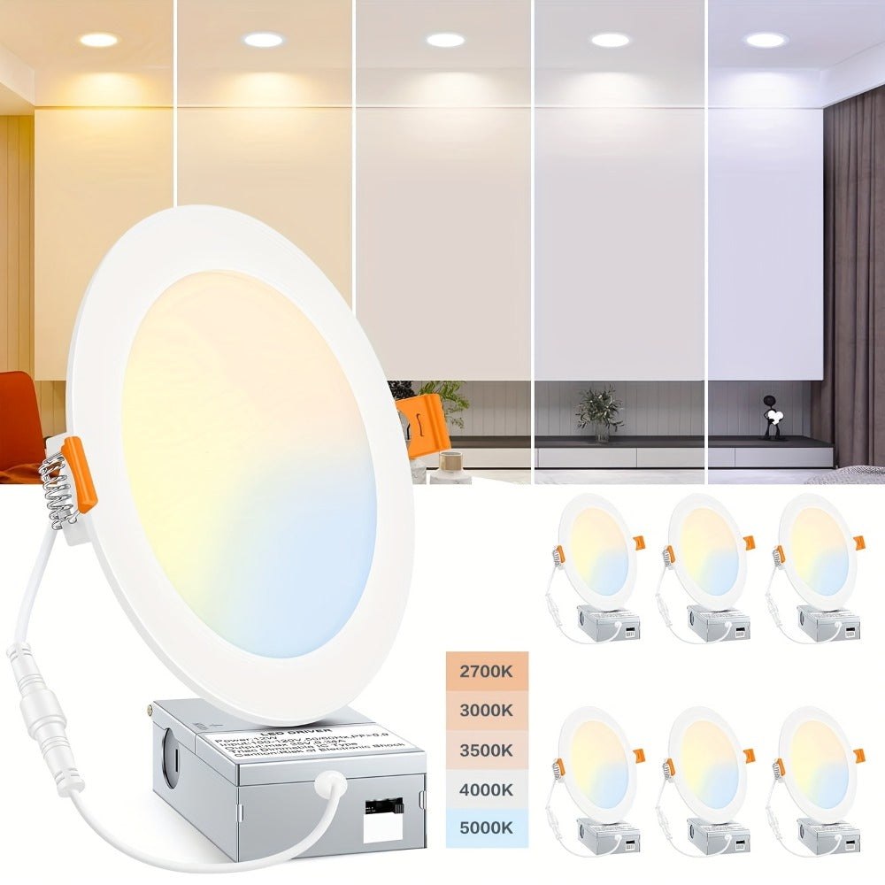 6 Inch LED Recessed Light 5CCT Selectable Dimmable - 12W 1050LM, 2700K-5000K, ETL Listed Slim Canless Downlight for Kitchen, Bedroom, Living Room & Office (6 / 24 / 48 / 72 / 96 Pack)